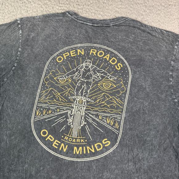Roark Shirt Mens Large Gray Dyed Premium Motorcycle Open Roads Minds Graphic - Picture 1 of 9